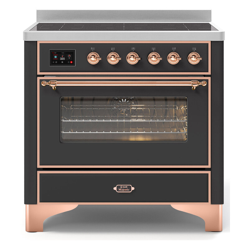 ILVE UMI09NS3MGP Majestic II 36" Induction Range (Triple Glass Door, Graphite Matte, Copper)