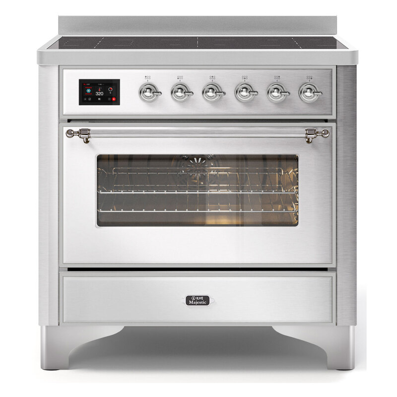 ILVE UMI09NS3SSC Majestic II 36" Induction Range (Triple Glass Door, Stainless Steel, Chrome)