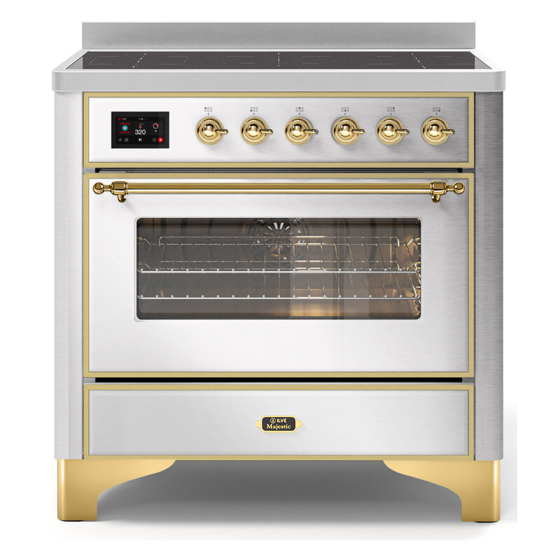 ILVE UMI09NS3SSG Majestic II 36" Induction Range (Triple Glass Door, Stainless Steel, Brass)