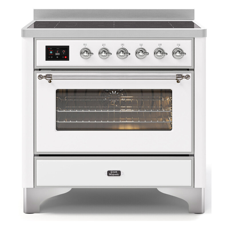 ILVE UMI09NS3WHC Majestic II 36" Induction Range (Triple Glass Door, White, Chrome)