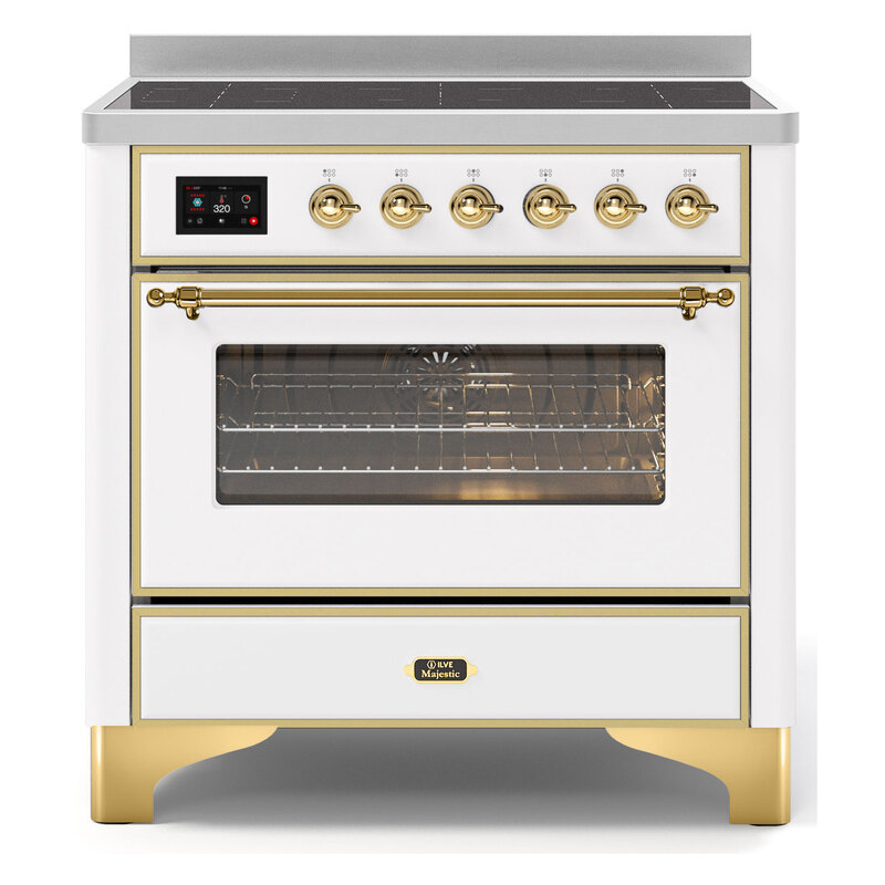 ILVE UMI09NS3WHG Majestic II 36" Induction Range (Triple Glass Door, White, Brass)