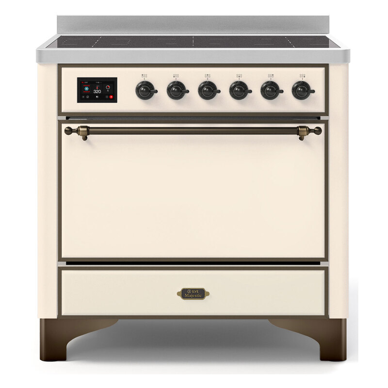 ILVE UMI09QNS3AWB Majestic II 36" Induction Range (Solid Door, Antique White, Burnished)