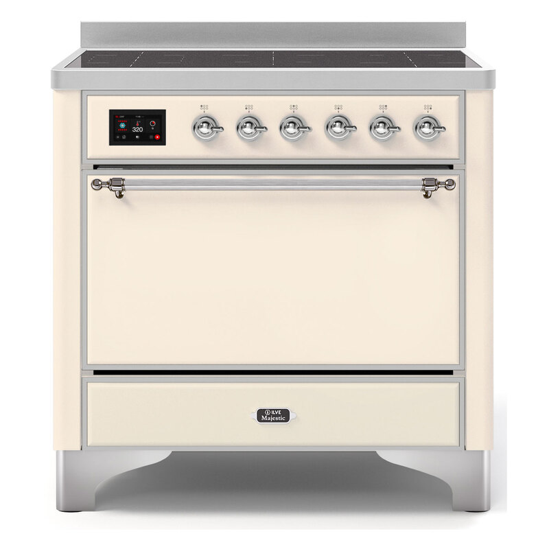 ILVE UMI09QNS3AWC Majestic II 36" Induction Range (Solid Door, Antique White, Chrome)