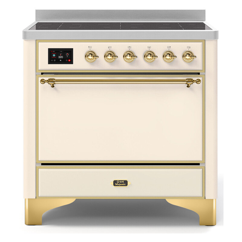 ILVE UMI09QNS3AWG Majestic II 36" Induction Range (Solid Door, Antique White, Brass)