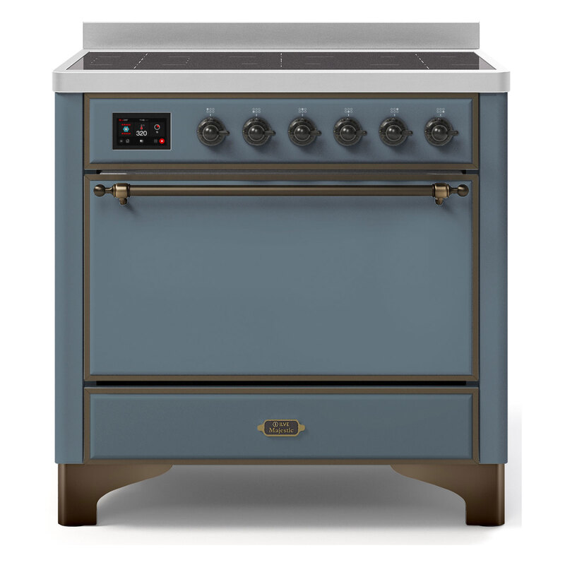 ILVE UMI09QNS3BGB Majestic II 36" Induction Range (Solid Door, Blue Grey, Burnished)