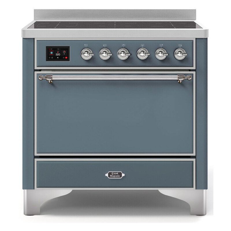 ILVE UMI09QNS3BGC Majestic II 36" Induction Range (Solid Door, Blue Grey, Chrome)