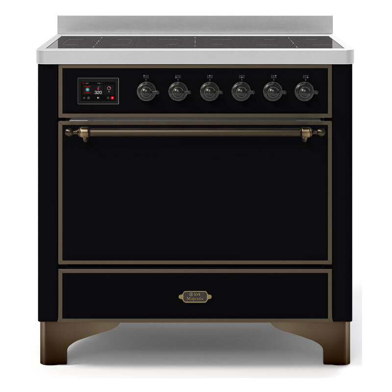 ILVE UMI09QNS3BKB Majestic II 36" Induction Range (Solid Door, Glossy Black, Burnished)