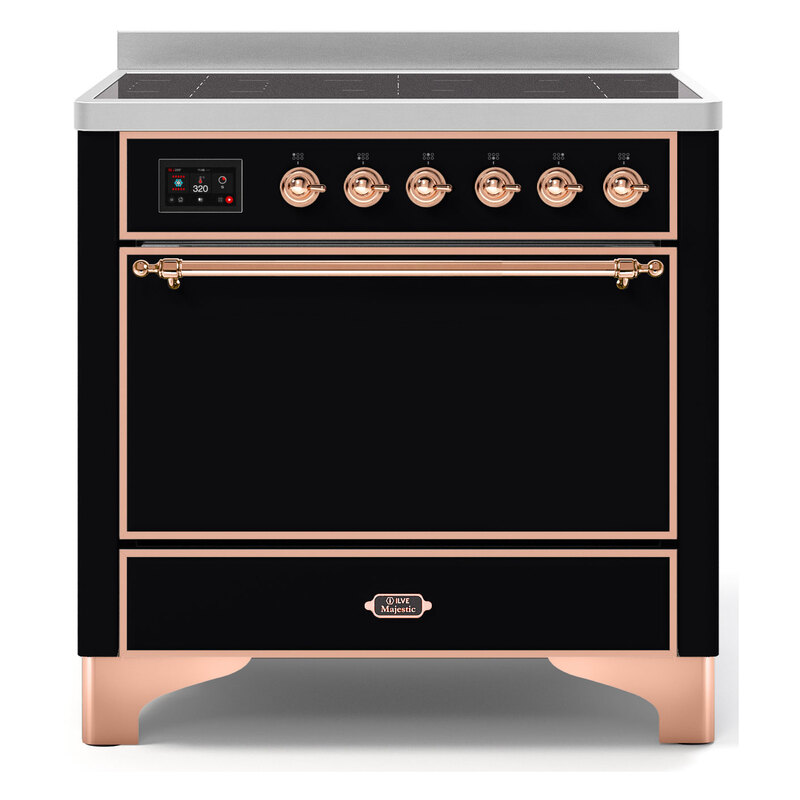 ILVE UMI09QNS3BKP Majestic II 36" Induction Range (Solid Door, Glossy Black, Copper)