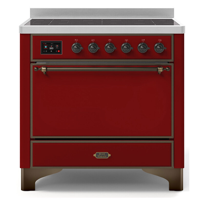 ILVE UMI09QNS3BUB Majestic II 36" Induction Range (Solid Door, Burgundy, Burnished)