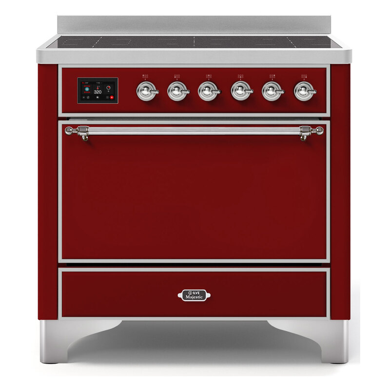 ILVE UMI09QNS3BUC Majestic II 36" Induction Range (Solid Door, Burgundy, Chrome)