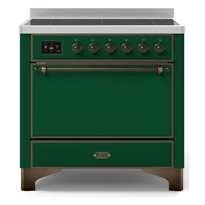 ILVE UMI09QNS3EGB Majestic II 36" Induction Range (Solid Door, Emerald Green, Burnished)