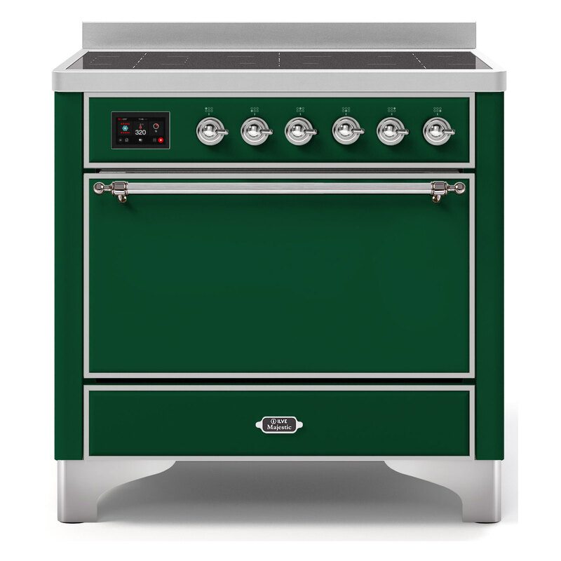 ILVE UMI09QNS3EGC Majestic II 36" Induction Range (Solid Door, Emerald Green, Chrome)