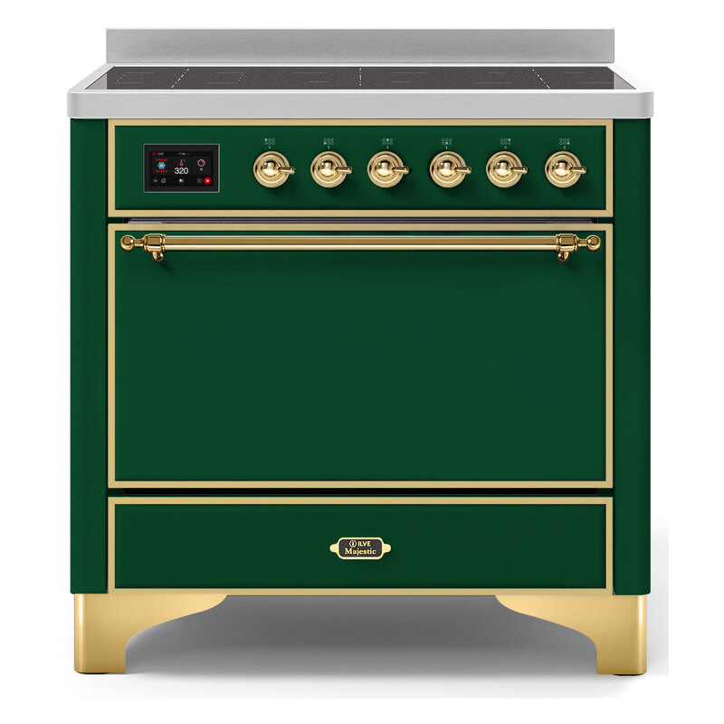 ILVE UMI09QNS3EGG Majestic II 36" Induction Range (Solid Door, Emerald Green, Brass)