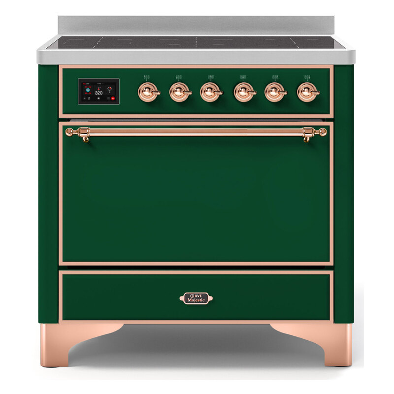 ILVE UMI09QNS3EGP Majestic II 36" Induction Range (Solid Door, Emerald Green, Copper)