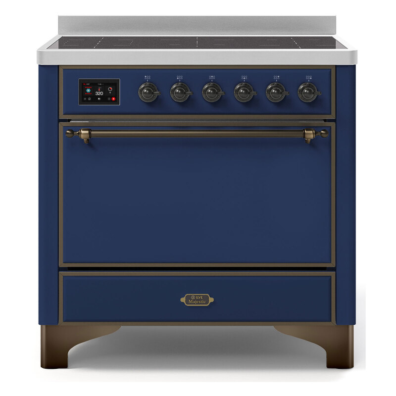 ILVE UMI09QNS3MBB Majestic II 36" Induction Range (Solid Door, Midnight Blue, Burnished)