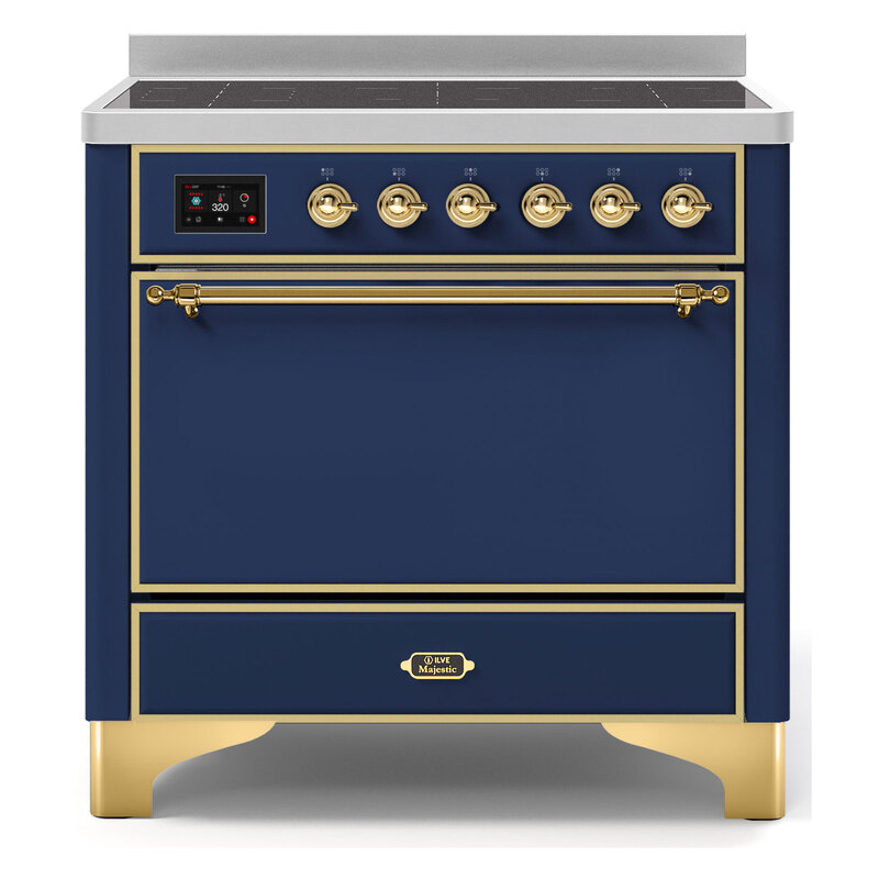 ILVE UMI09QNS3MBG Majestic II 36" Induction Range (Solid Door, Midnight Blue, Brass)