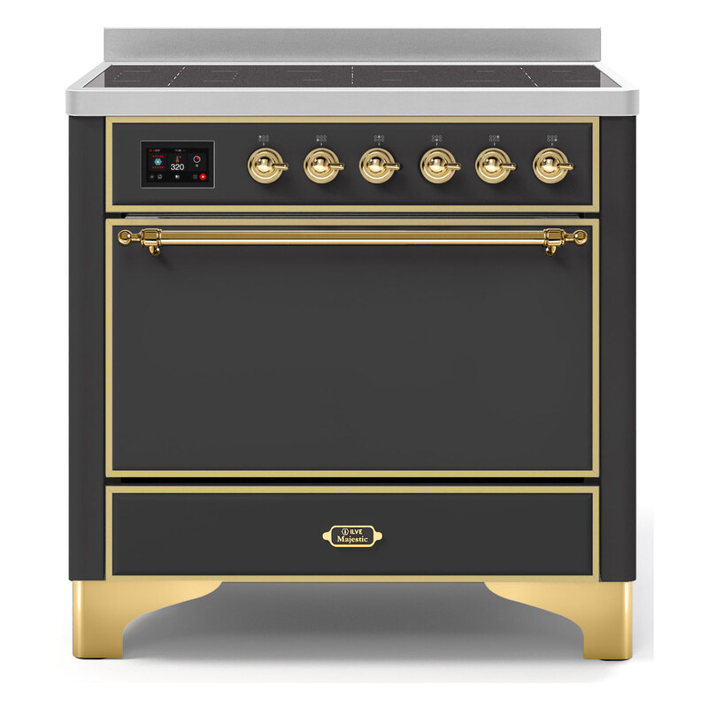 ILVE UMI09QNS3MGG Majestic II 36" Induction Range (Solid Door, Graphite Matte, Brass)