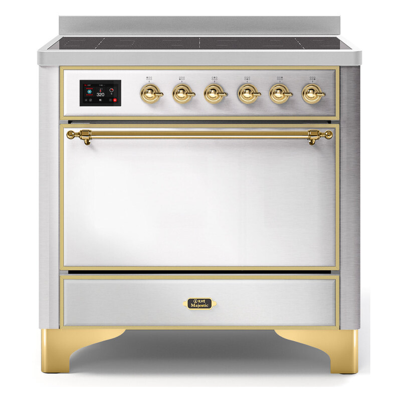 ILVE UMI09QNS3SSG Majestic II 36" Induction Range (Solid Door, Stainless Steel, Brass)