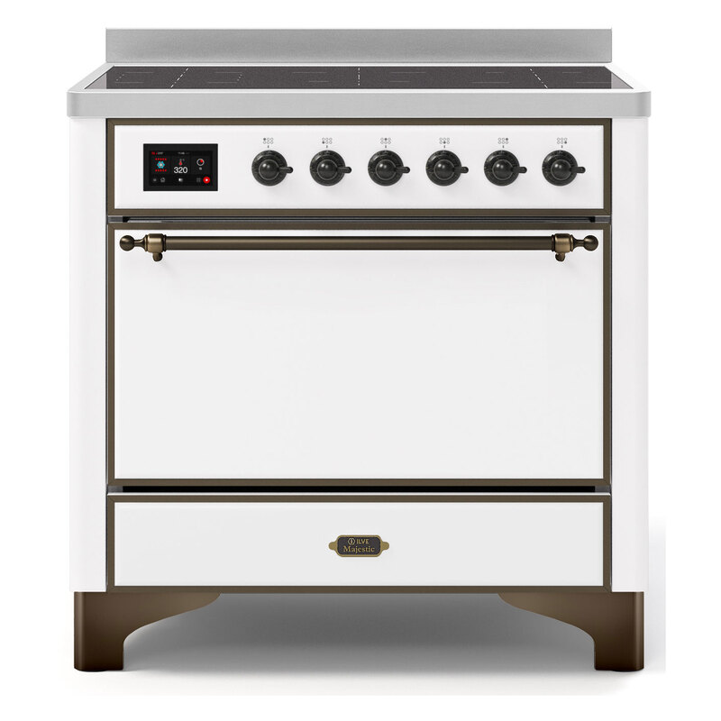 ILVE UMI09QNS3WHB Majestic II 36" Induction Range (Solid Door, White, Burnished)