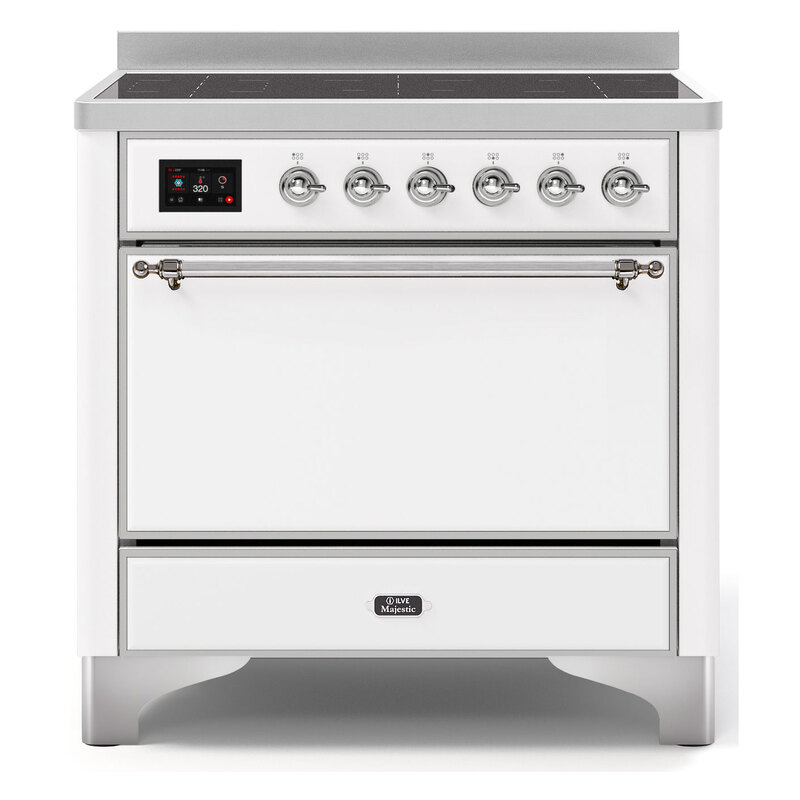 ILVE UMI09QNS3WHC Majestic II 36" Induction Range (Solid Door, White, Chrome)