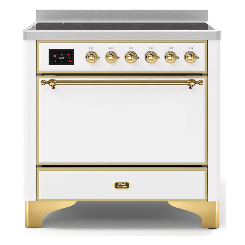 ILVE UMI09QNS3WHG Majestic II 36" Induction Range (Solid Door, White, Brass)