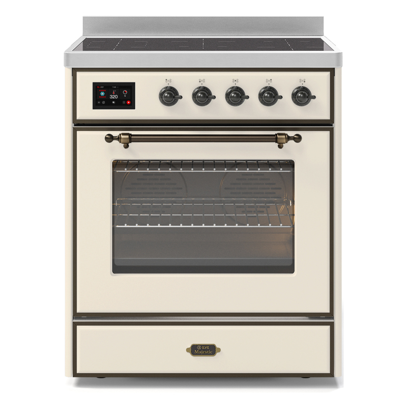 ILVE UMI30NE3AWB Majestic II 30" Induction Range (Triple Glass Door, Antique White, Burnished)