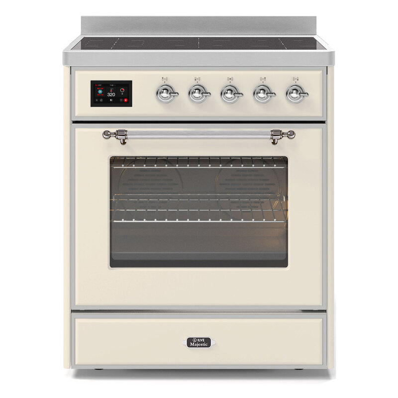 ILVE UMI30NE3AWC Majestic II 30" Induction Range (Triple Glass Door, Antique White, Chrome)