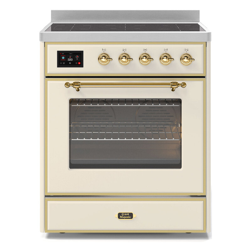 ILVE UMI30NE3AWG Majestic II 30" Induction Range (Triple Glass Door, Antique White, Brass)