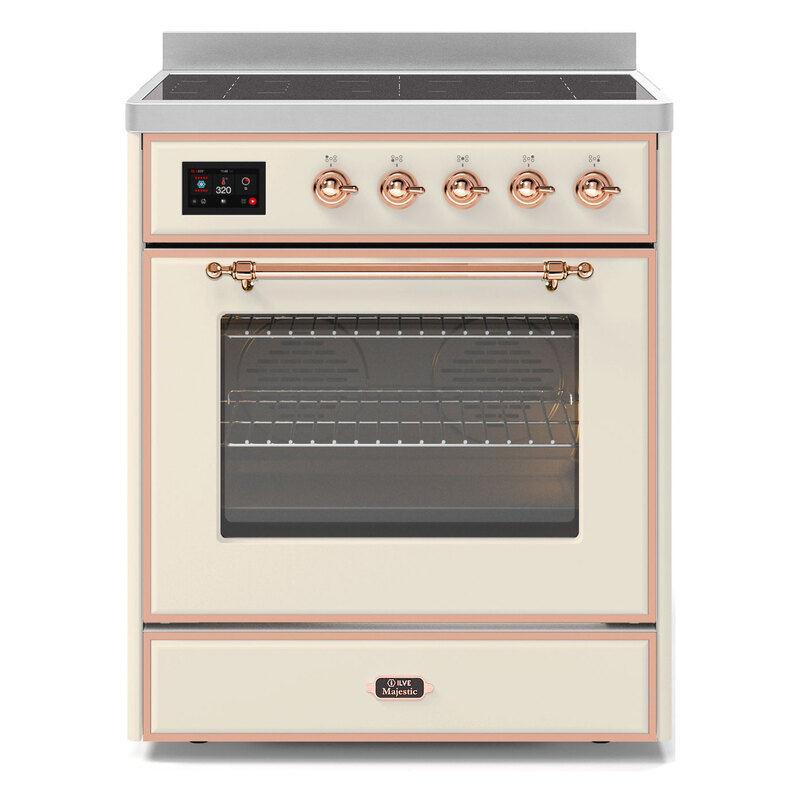 ILVE UMI30NE3AWP Majestic II 30" Induction Range (Triple Glass Door, Antique White, Copper)