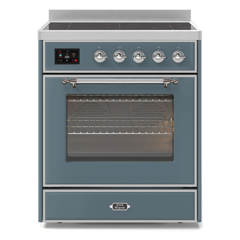 ILVE UMI30NE3BGC Majestic II 30" Induction Range (Triple Glass Door, Blue Grey, Chrome)