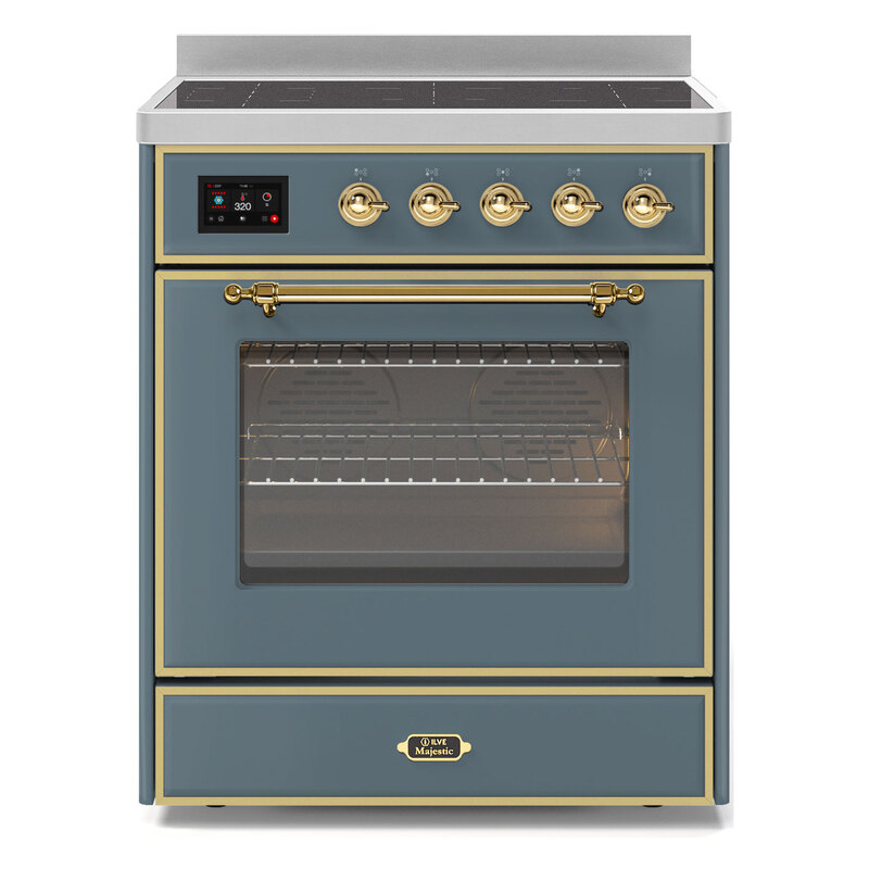 ILVE UMI30NE3BGG Majestic II 30" Induction Range (Triple Glass Door, Blue Grey, Brass)