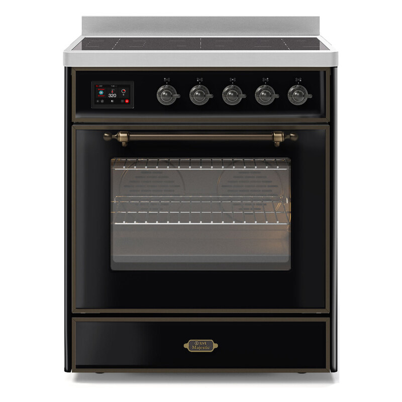 ILVE UMI30NE3BKB Majestic II 30" Induction Range (Triple Glass Door, Glossy Black, Burnished)