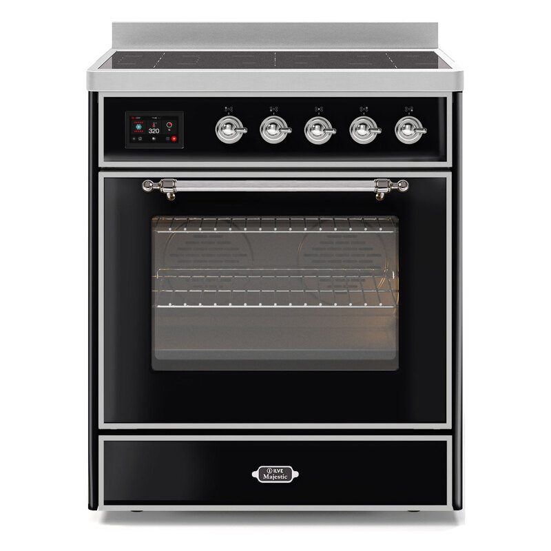 ILVE UMI30NE3BKC Majestic II 30" Induction Range (Triple Glass Door, Glossy Black, Chrome)