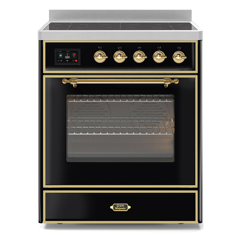 ILVE UMI30NE3BKG Majestic II 30" Induction Range (Triple Glass Door, Glossy Black, Brass)