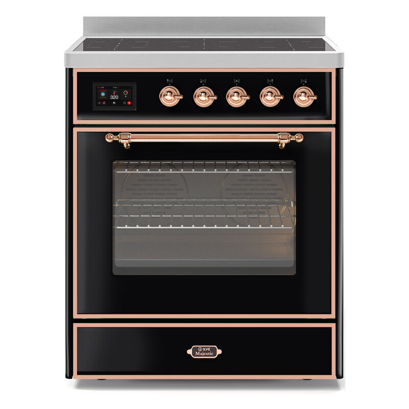 ILVE UMI30NE3BKP Majestic II 30" Induction Range (Triple Glass Door, Glossy Black, Copper)