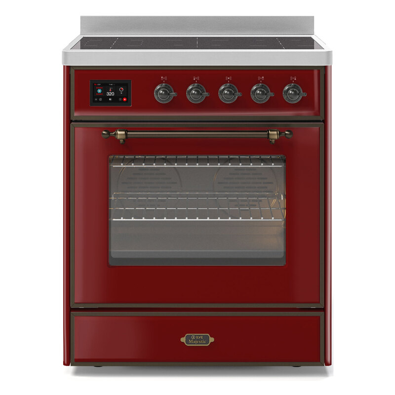 ILVE UMI30NE3BUB Majestic II 30" Induction Range (Triple Glass Door, Burgundy, Burnished)