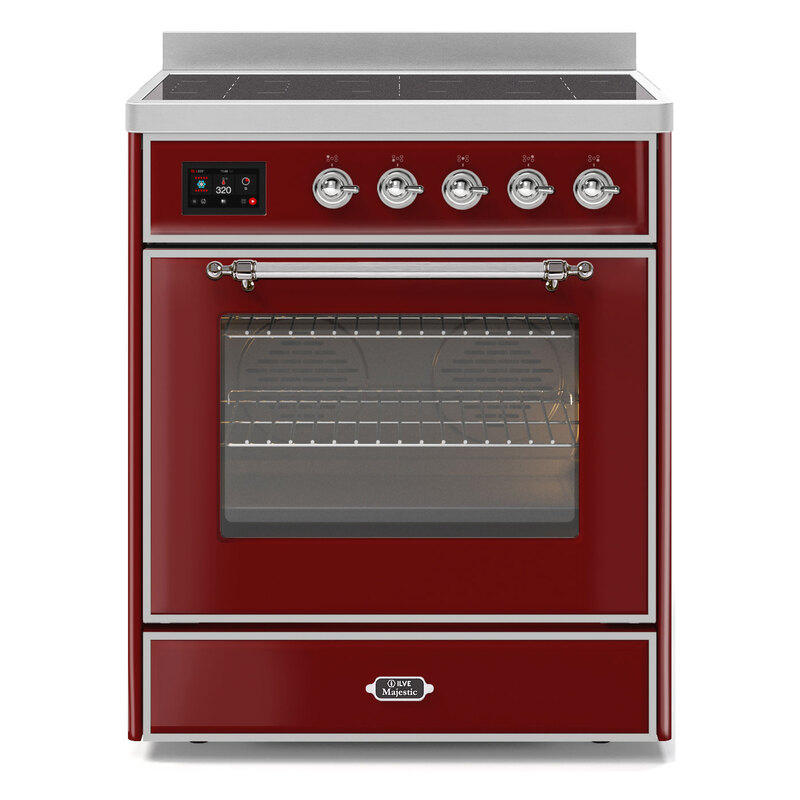 ILVE UMI30NE3BUC Majestic II 30" Induction Range (Triple Glass Door, Burgundy, Chrome)