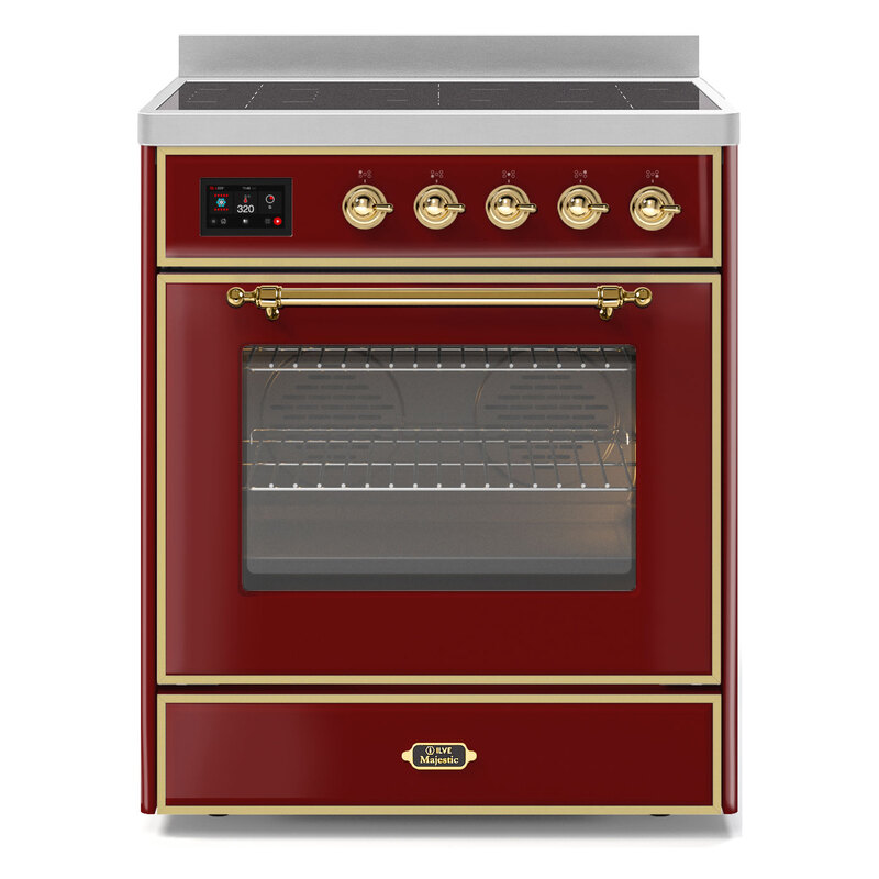 ILVE UMI30NE3BUG Majestic II 30" Induction Range (Triple Glass Door, Burgundy, Brass)