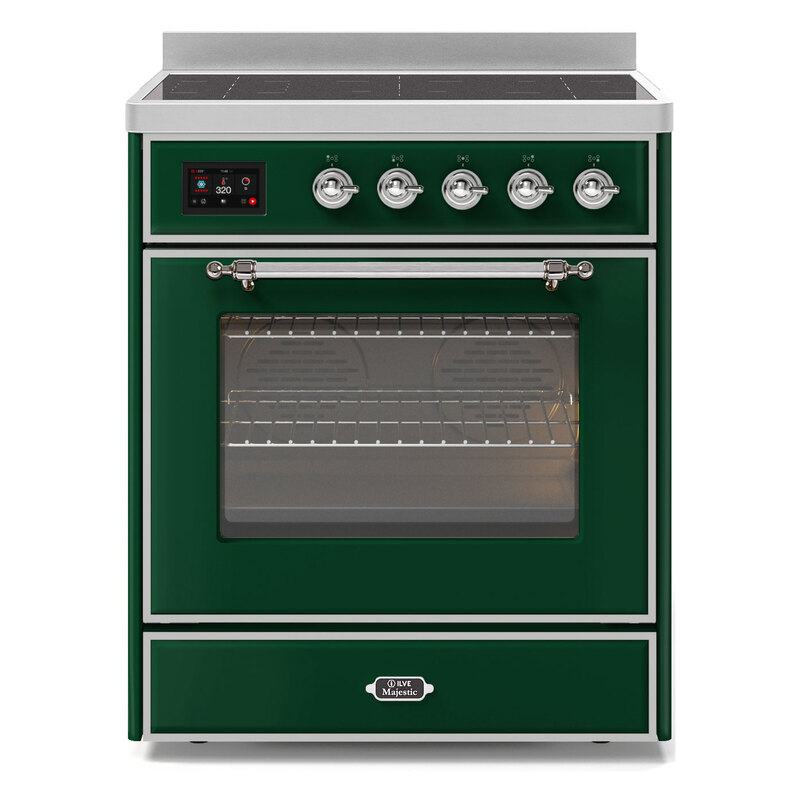 ILVE UMI30NE3EGC Majestic II 30" Induction Range (Triple Glass Door, Emerald Green, Chrome)