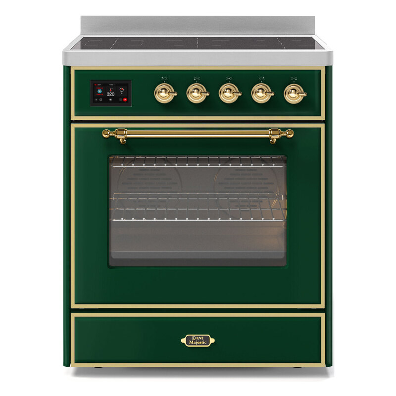 ILVE UMI30NE3EGG Majestic II 30" Induction Range (Triple Glass Door, Emerald Green, Brass)