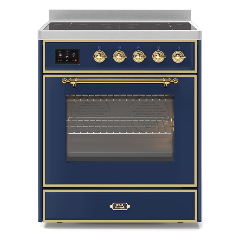 ILVE UMI30NE3MBG Majestic II 30" Induction Range (Triple Glass Door, Midnight Blue, Brass)