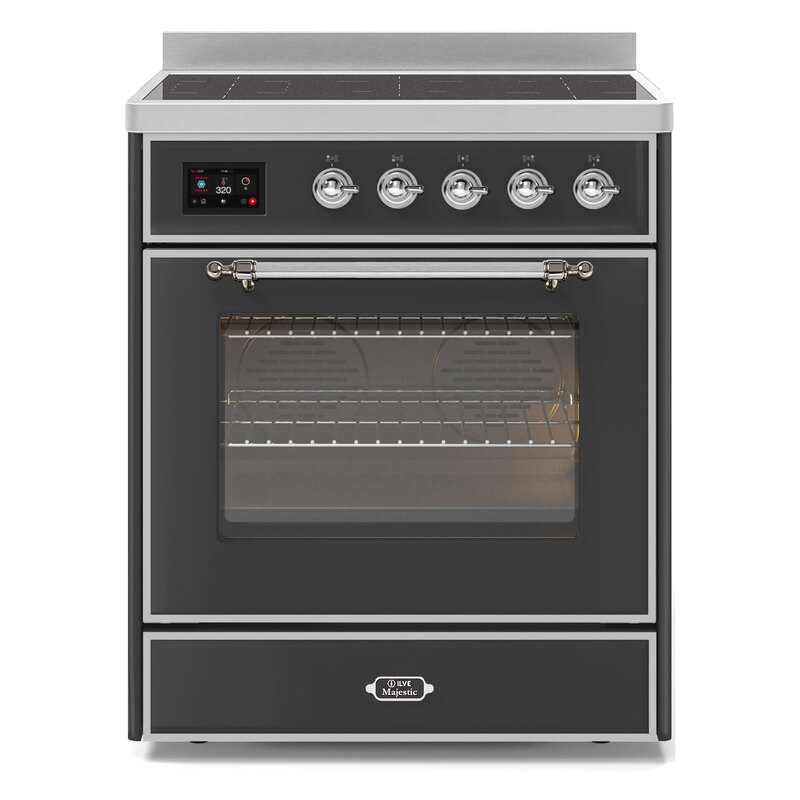 ILVE UMI30NE3MGC Majestic II 30" Induction Range (Triple Glass Door, Graphite Matte, Chrome)