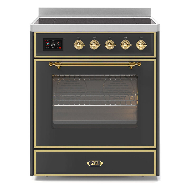 ILVE UMI30NE3MGG Majestic II 30" Induction Range (Triple Glass Door, Graphite Matte, Brass)