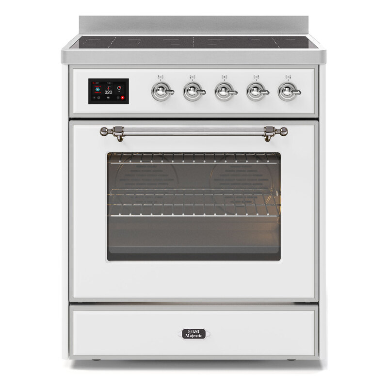 ILVE UMI30NE3WHC Majestic II 30" Induction Range (Triple Glass Door, White, Chrome)