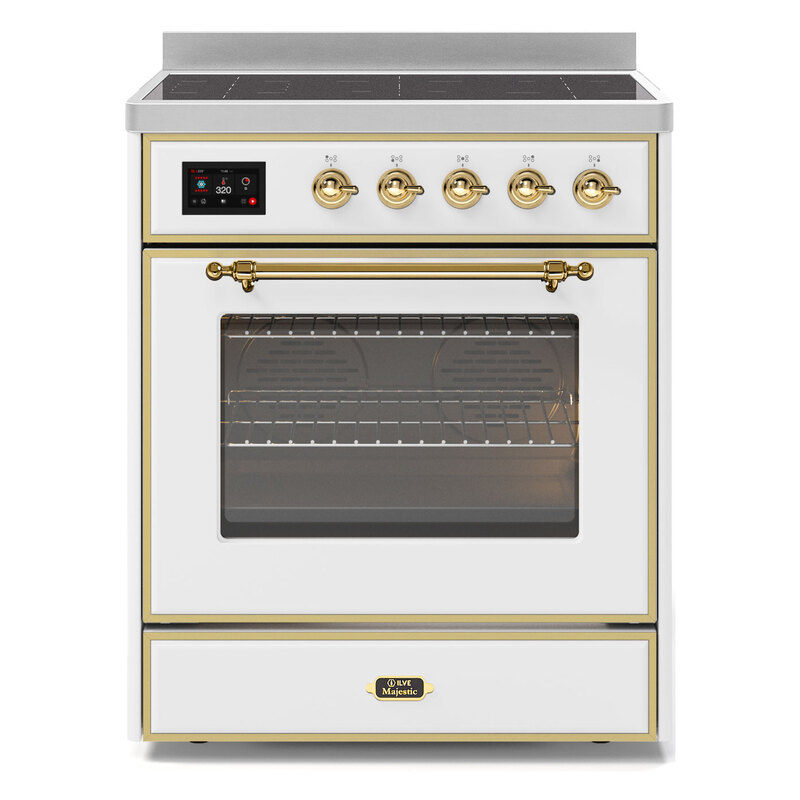 ILVE UMI30NE3WHG Majestic II 30" Induction Range (Triple Glass Door, White, Brass)