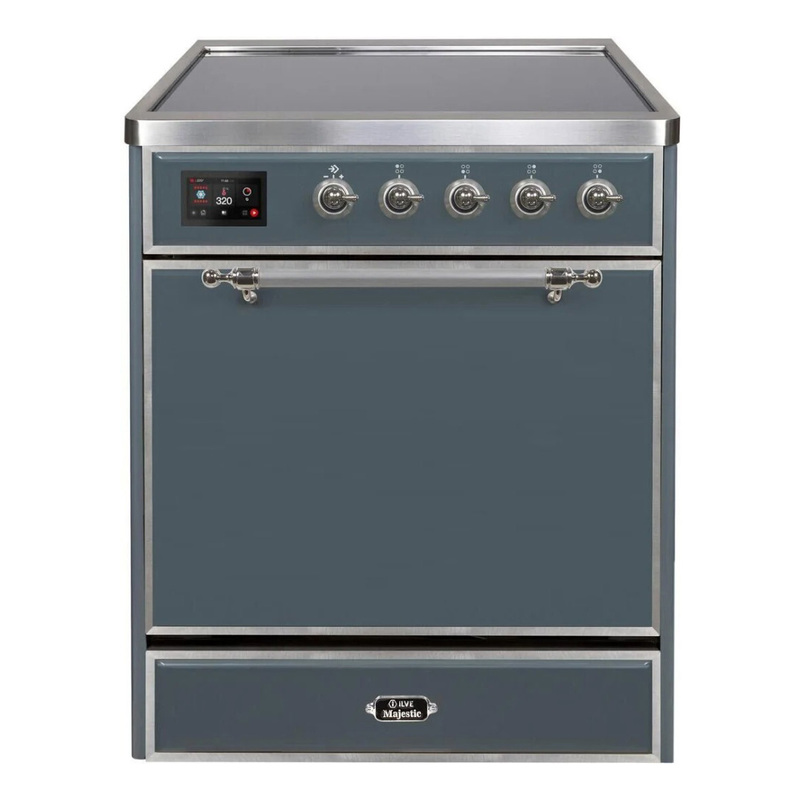 ILVE UMI30QNE3BGC Majestic II 30" Induction Range (Solid Door, Blue Grey, Chrome)