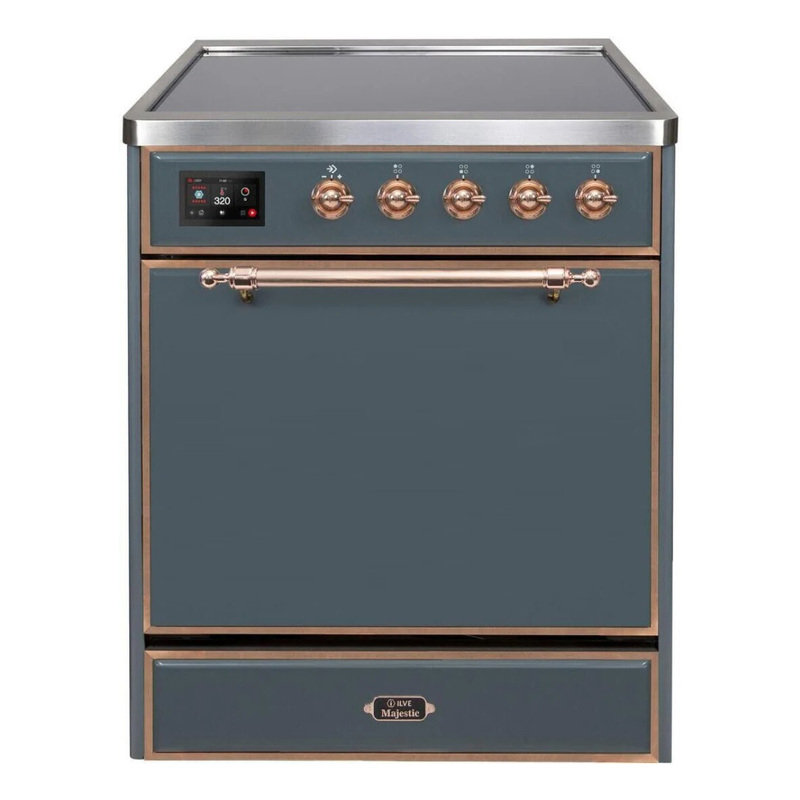 ILVE UMI30QNE3BGP Majestic II 30" Induction Range (Solid Door, Blue Grey, Copper)