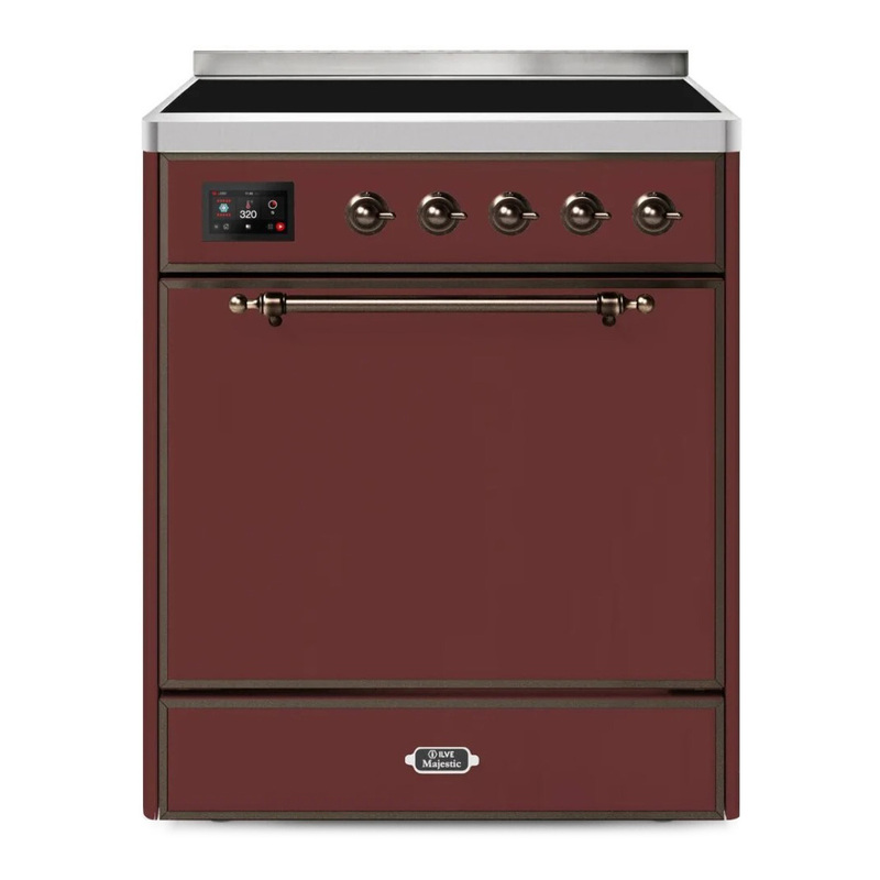 ILVE UMI30QNE3BUB Majestic II 30" Induction Range (Solid Door, Burgundy, Burnished)