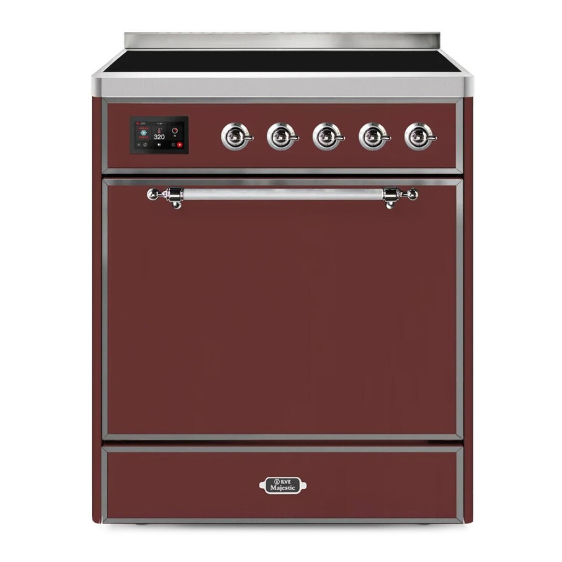 ILVE UMI30QNE3BUC Majestic II 30" Induction Range (Solid Door, Burgundy, Chrome)