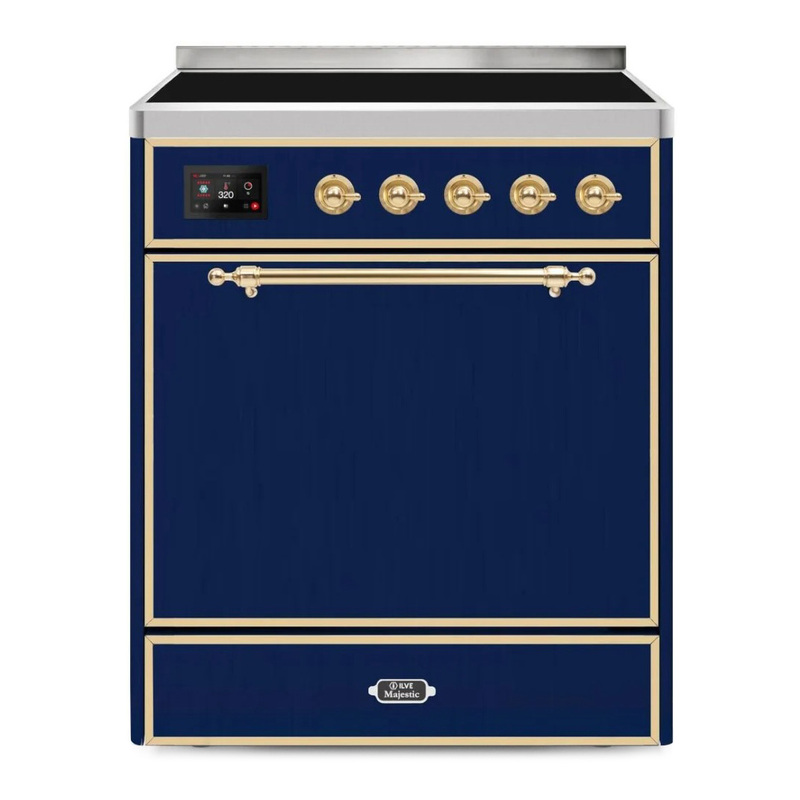 ILVE UMI30QNE3MBG Majestic II 30" Induction Range (Solid Door, Midnight Blue, Brass)